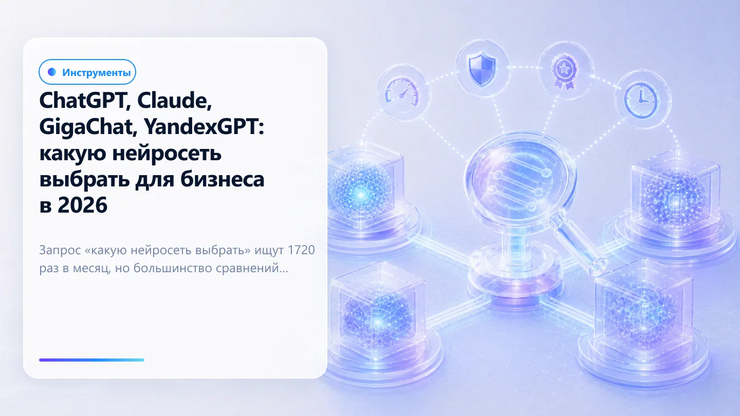 Обложка статьи: ChatGPT, Claude, GigaChat, YandexGPT: какую нейросеть выбрать для бизнеса в 2026