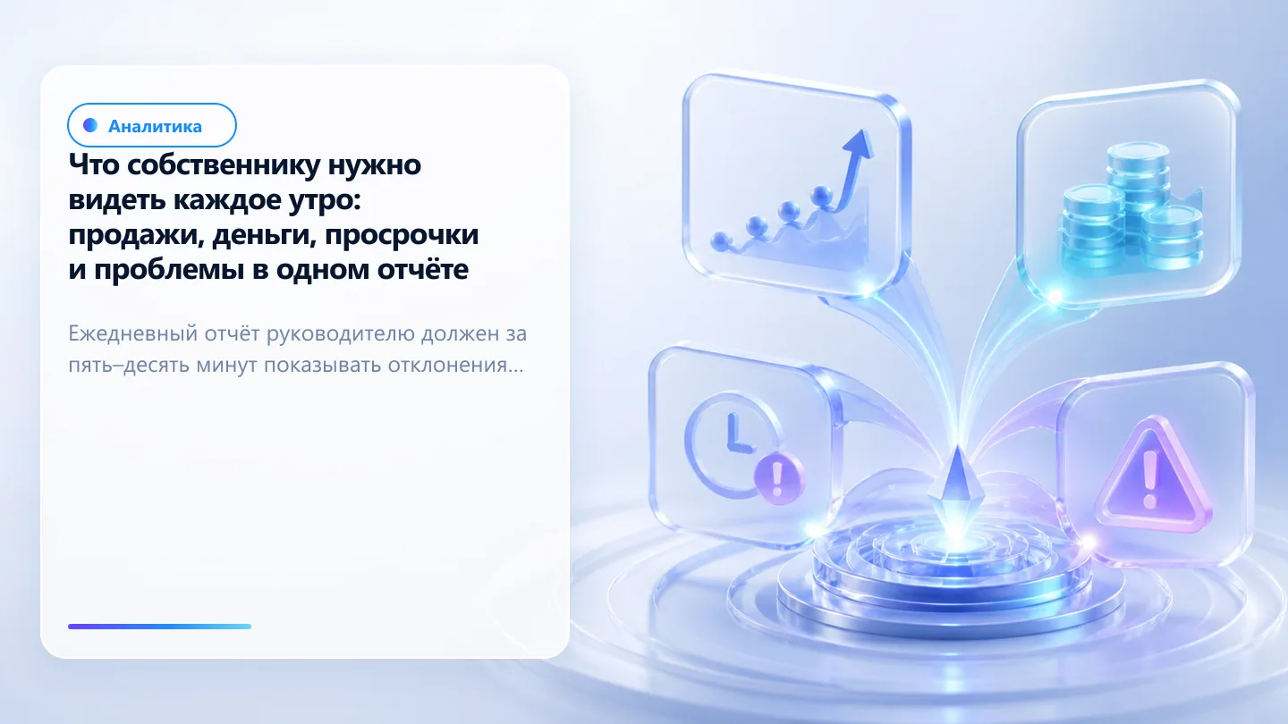 Обложка статьи: Что собственнику нужно видеть каждое утро: продажи, деньги, просрочки и проблемы в одном отчёте