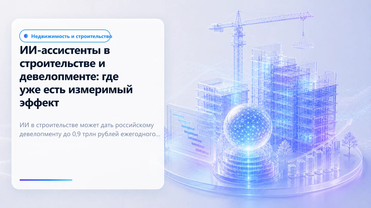 Обложка статьи: ИИ-ассистенты в строительстве и девелопменте: где уже есть измеримый эффект