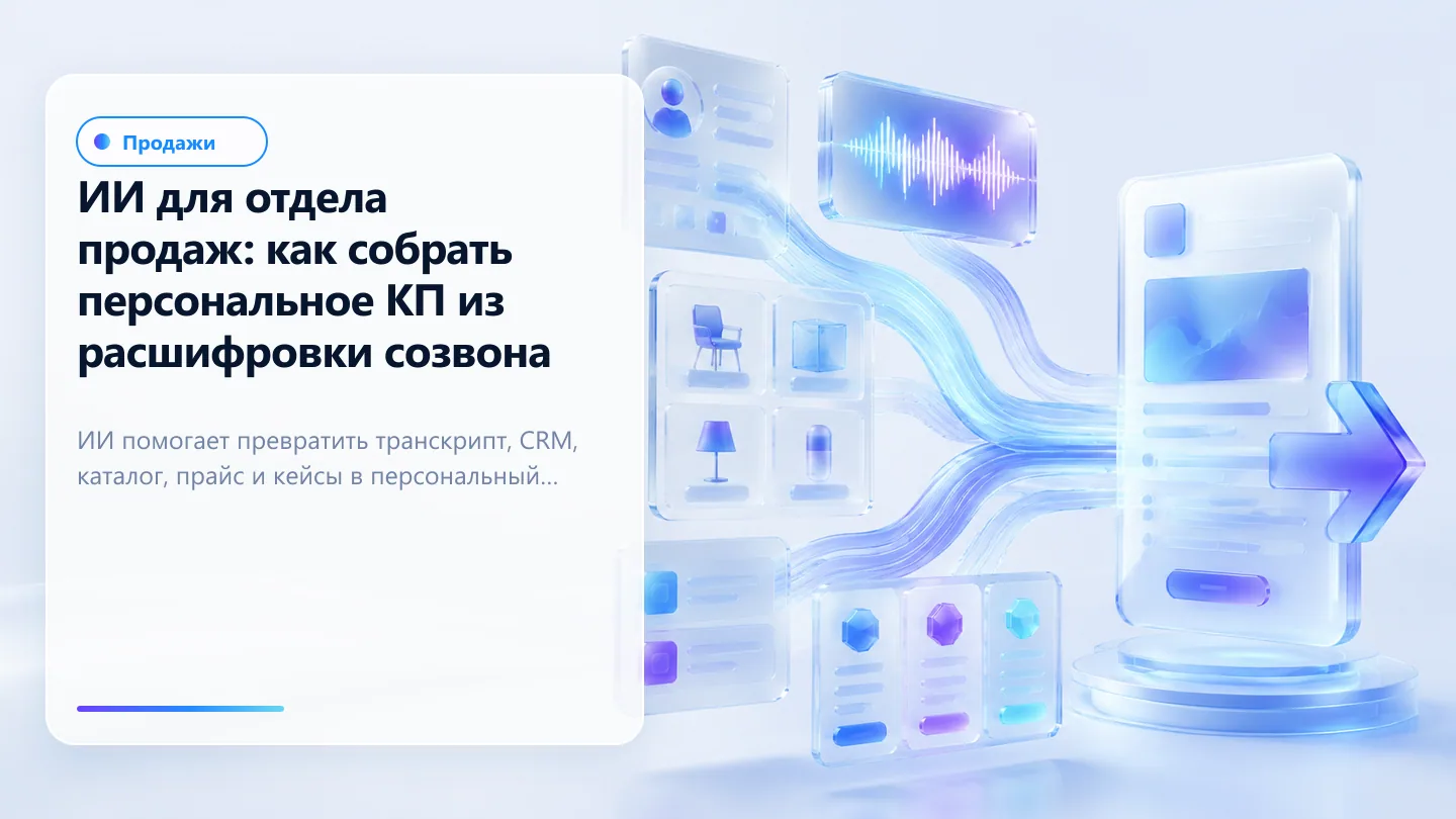 Обложка статьи: ИИ для отдела продаж: как собрать персональное КП из расшифровки созвона