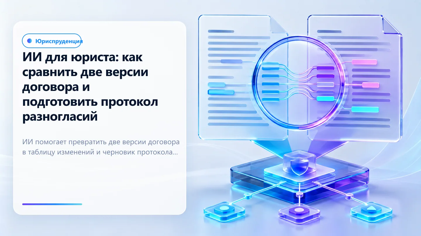 Обложка статьи: ИИ для юриста: как сравнить две версии договора и подготовить протокол разногласий