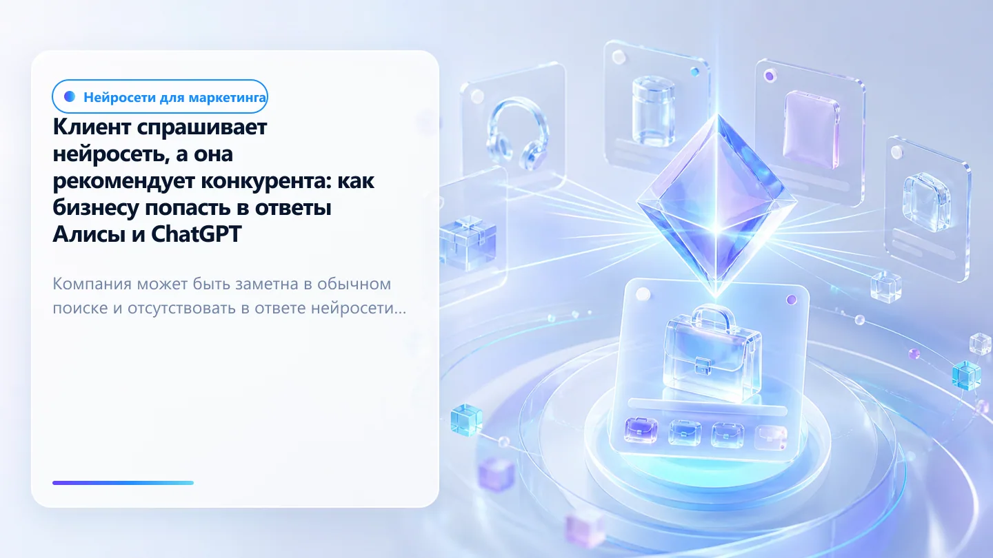 Обложка статьи: Клиент спрашивает нейросеть, а она рекомендует конкурента: как бизнесу попасть в ответы Алисы и ChatGPT