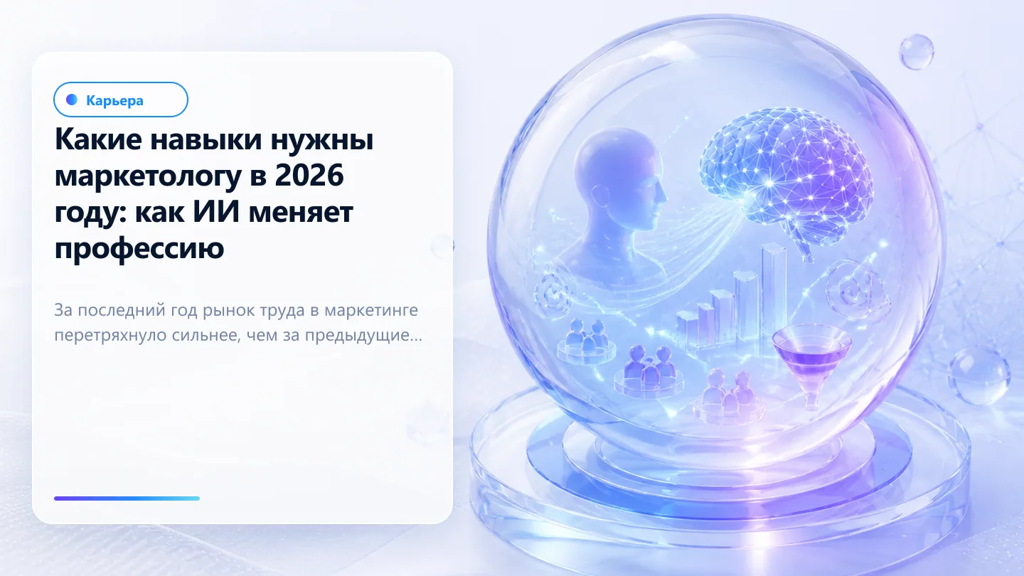Обложка статьи: Какие навыки нужны маркетологу в 2026 году: как ИИ меняет профессию