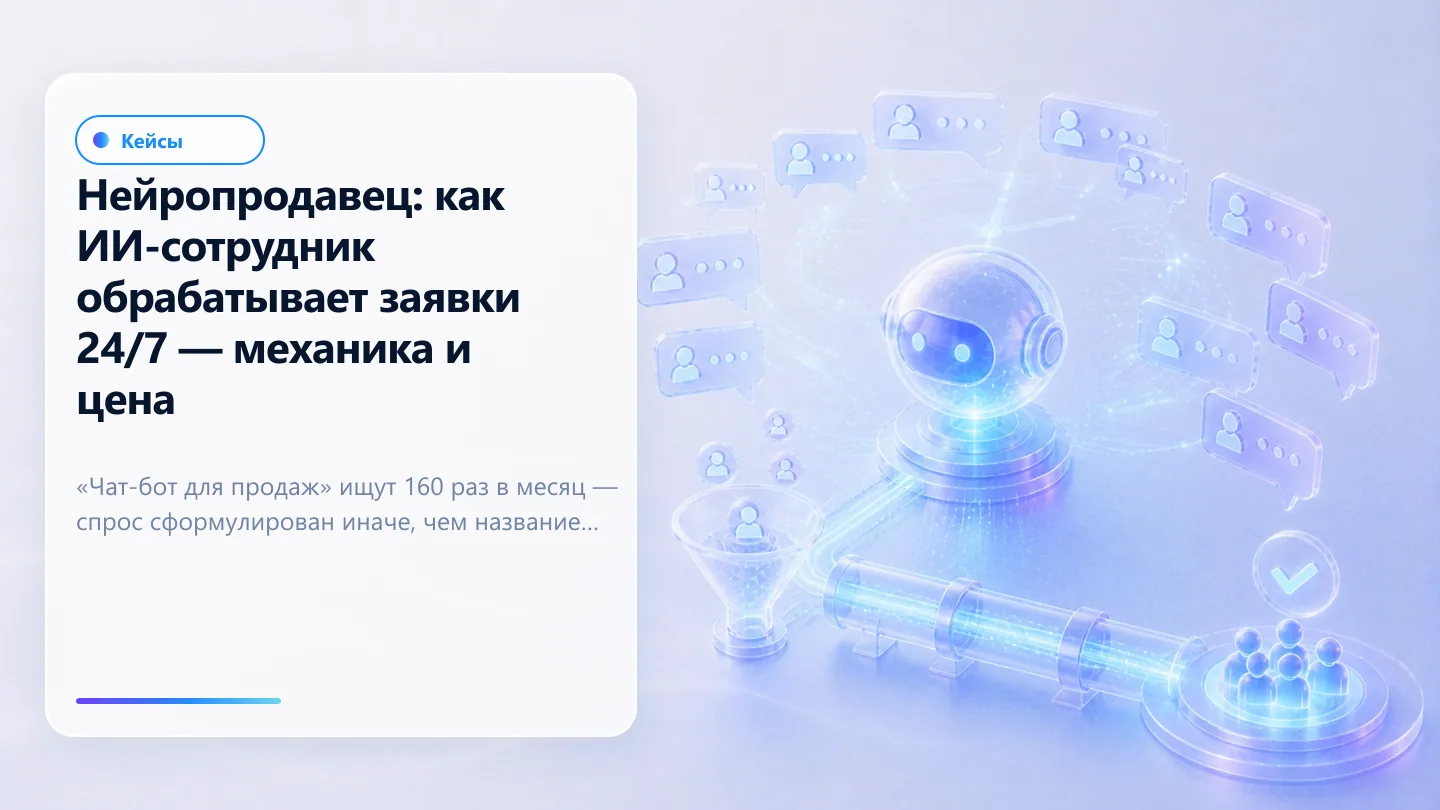 Обложка статьи: Нейропродавец: как ИИ-сотрудник обрабатывает заявки 24/7 — механика и цена