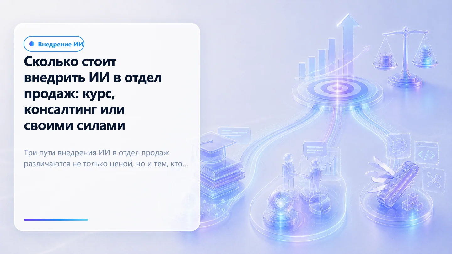 Обложка статьи: Сколько стоит внедрить ИИ в отдел продаж: курс, консалтинг или своими силами