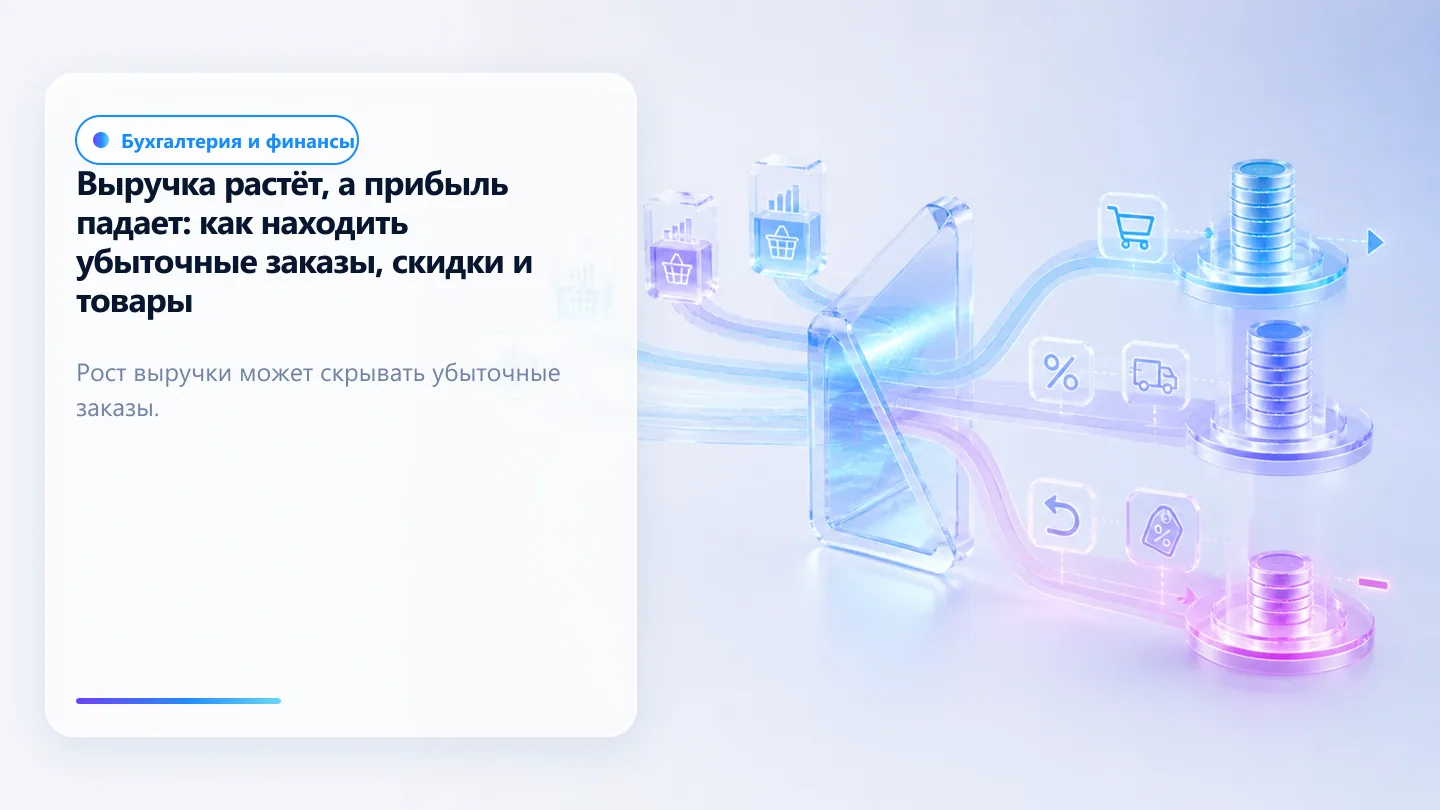 Обложка статьи: Выручка растёт, а прибыль падает: как находить убыточные заказы, скидки и товары